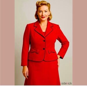 Classic Red Women's Blazer Skirt Set Vintage